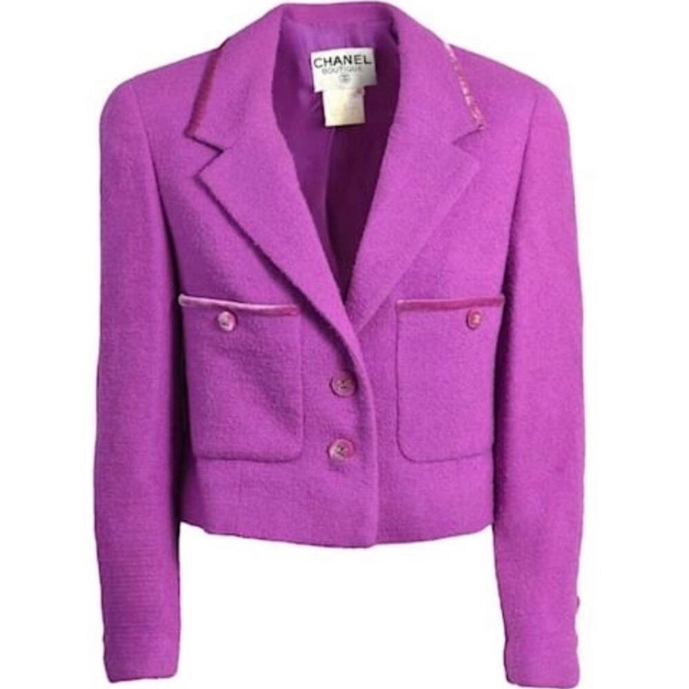 Chanel 1996 Spring 96P Orchid Purple Tweed Vtg Blazer FR 38